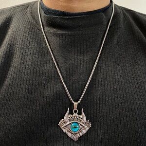 Stainless Steel Gothic Punk Evil Eye Skull Pendant Necklace